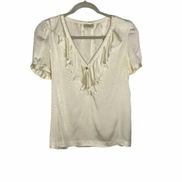 Kate Spade Blouse‎ Women's Size 6 Ivory Ruffle Collared Silk - Picture 1 of 9